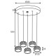 Colgante 5 luces redondas LED con difusor acristalado y base redonda con 1 luz LED.